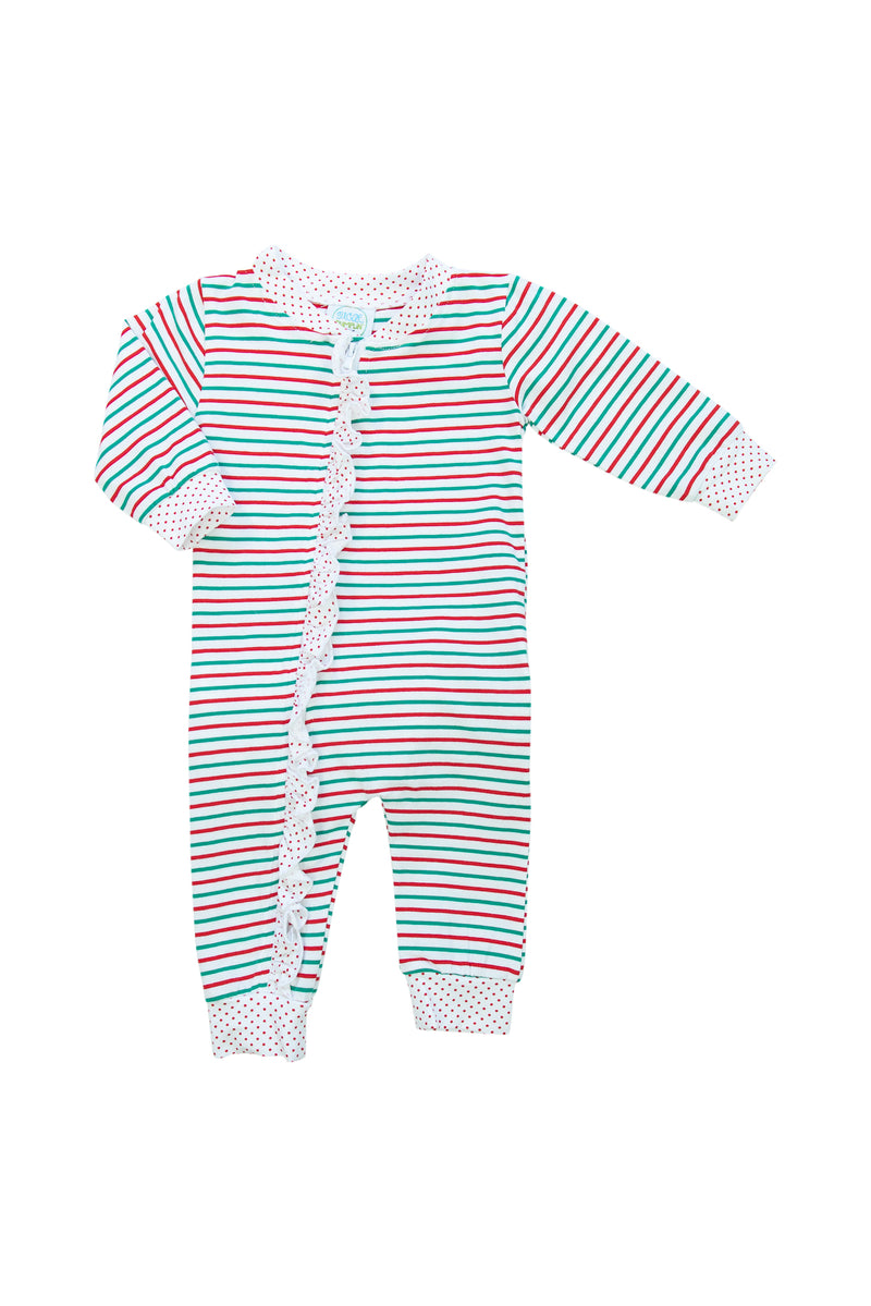 Girls Red/Green Stripe Zip Up PJ