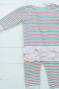 Girls Red/Green Stripe Zip Up PJ