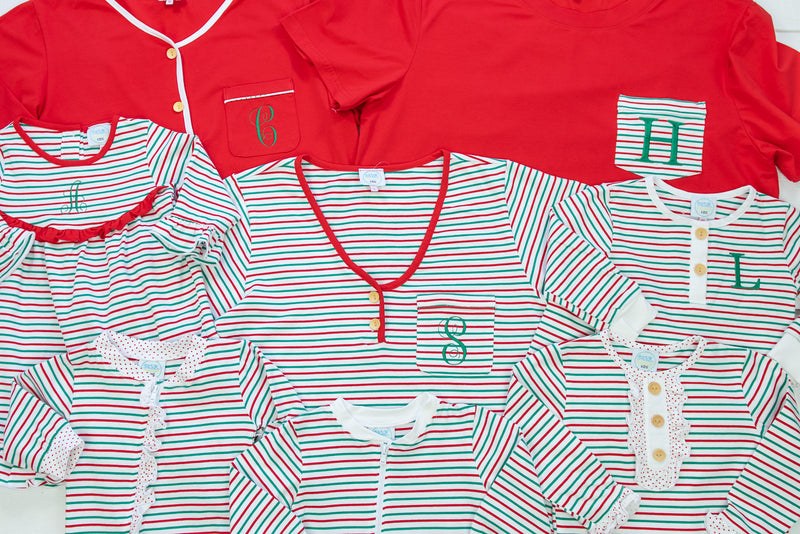 Girls Red/Green Stripe Zip Up PJ