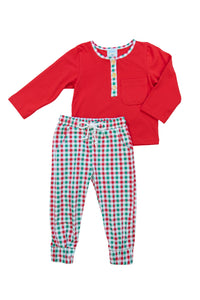 Boys Knit Green/Red Check Jogger Set