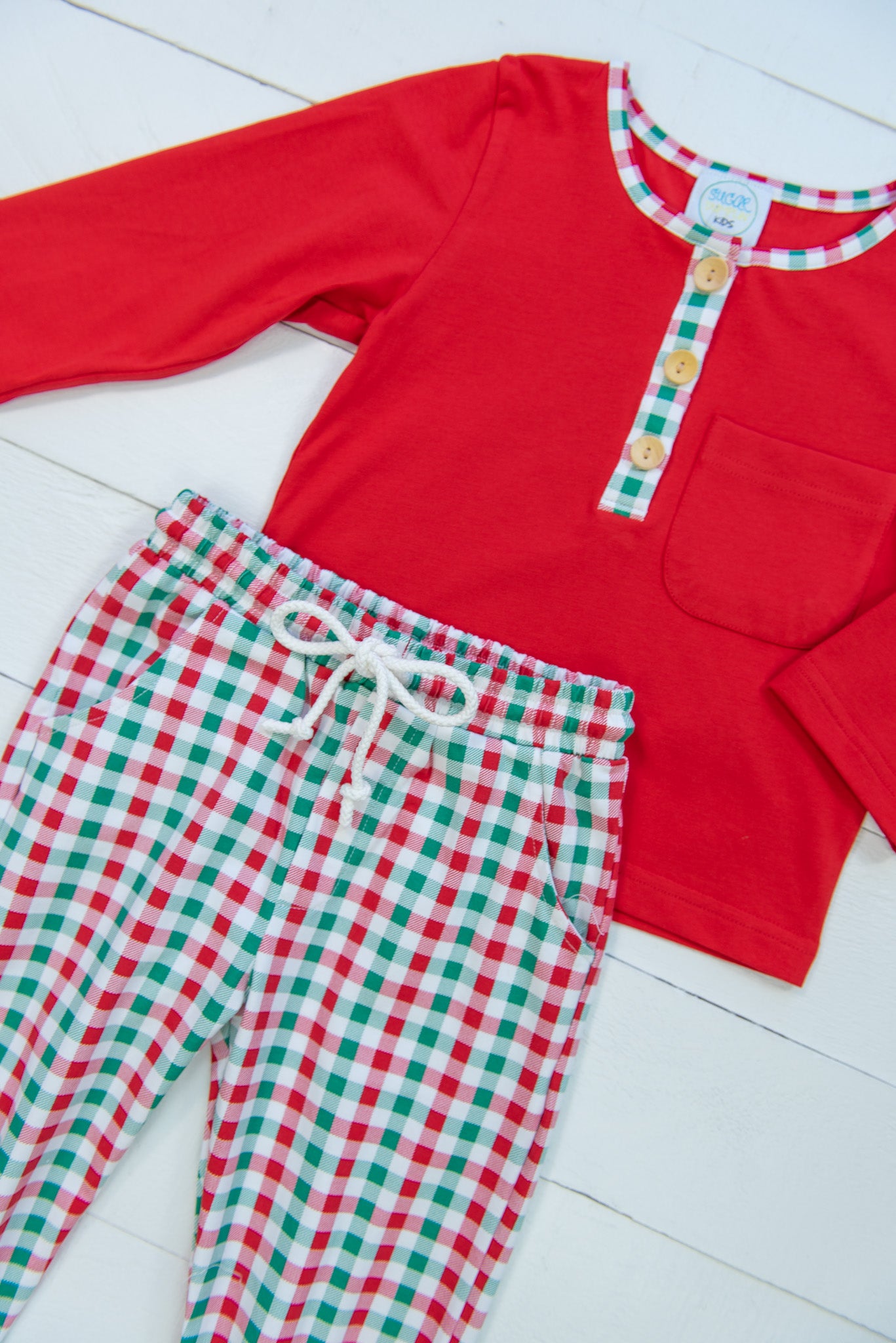 Boys Knit Green/Red Check Jogger Set