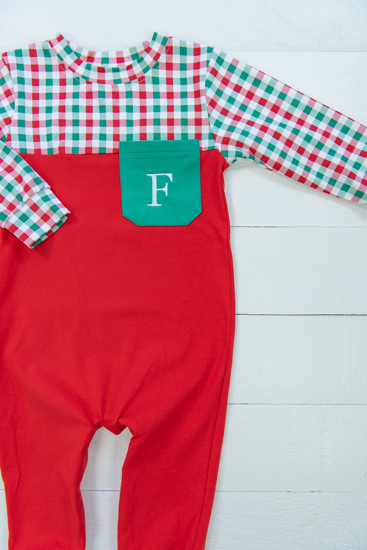 Boys Knit Green/Red Check Romper