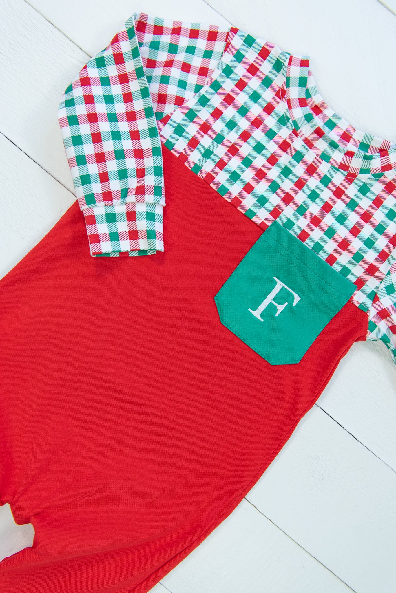 Boys Knit Green/Red Check Romper