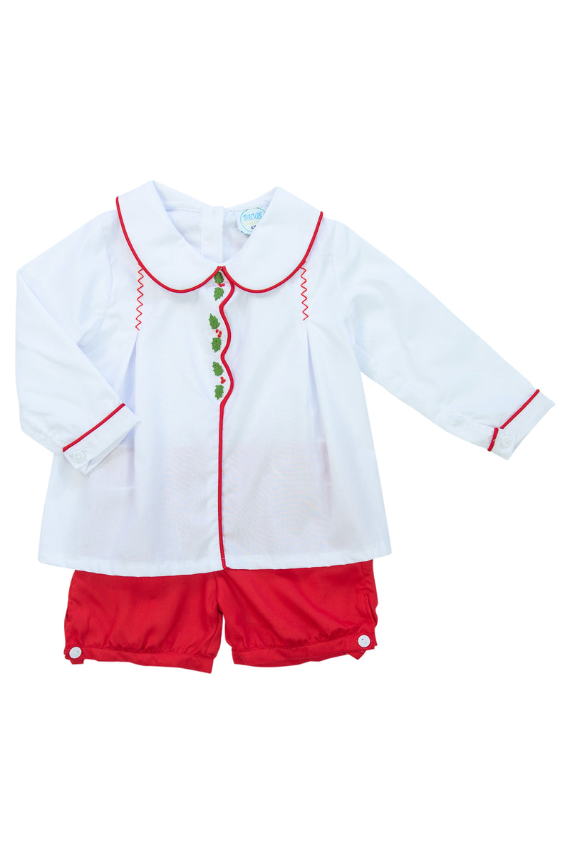 Boys Embroidered Holly Banded Shorts Set