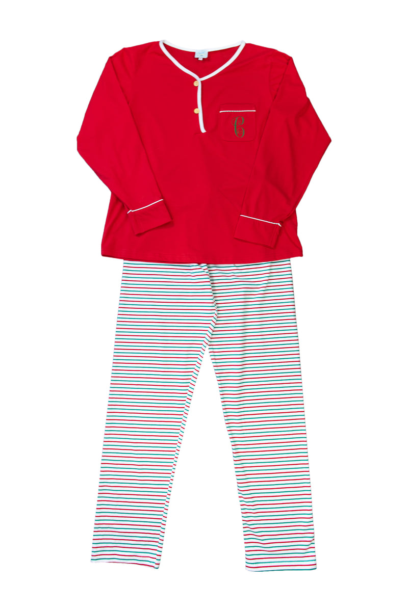 Mom Red/Green Stripe PJ Pant Set