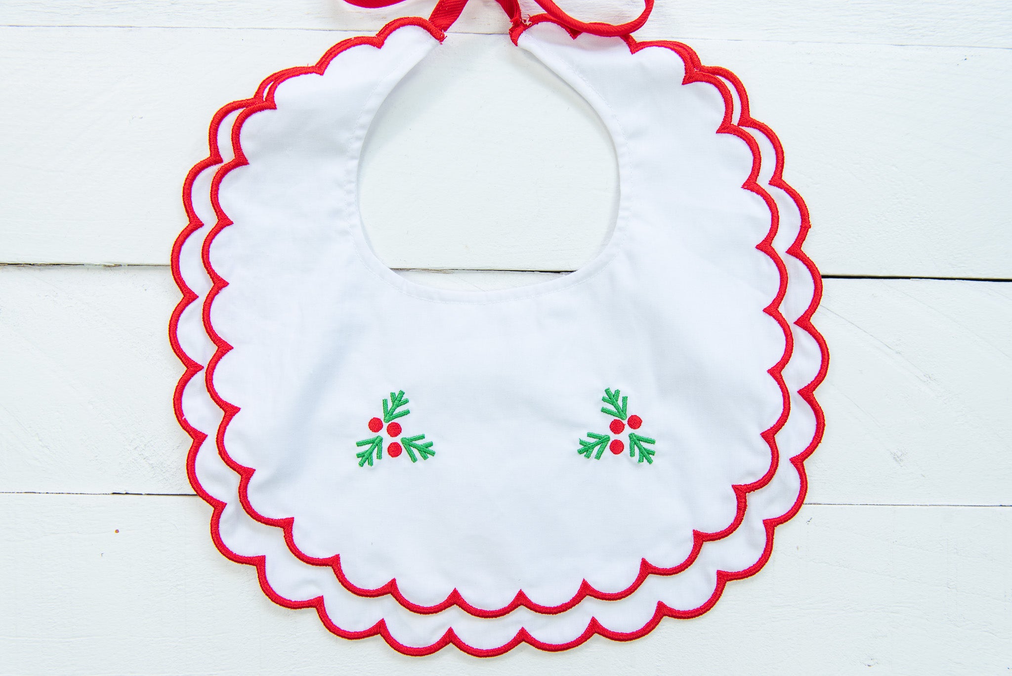 Girls Embroidered Holly Bib