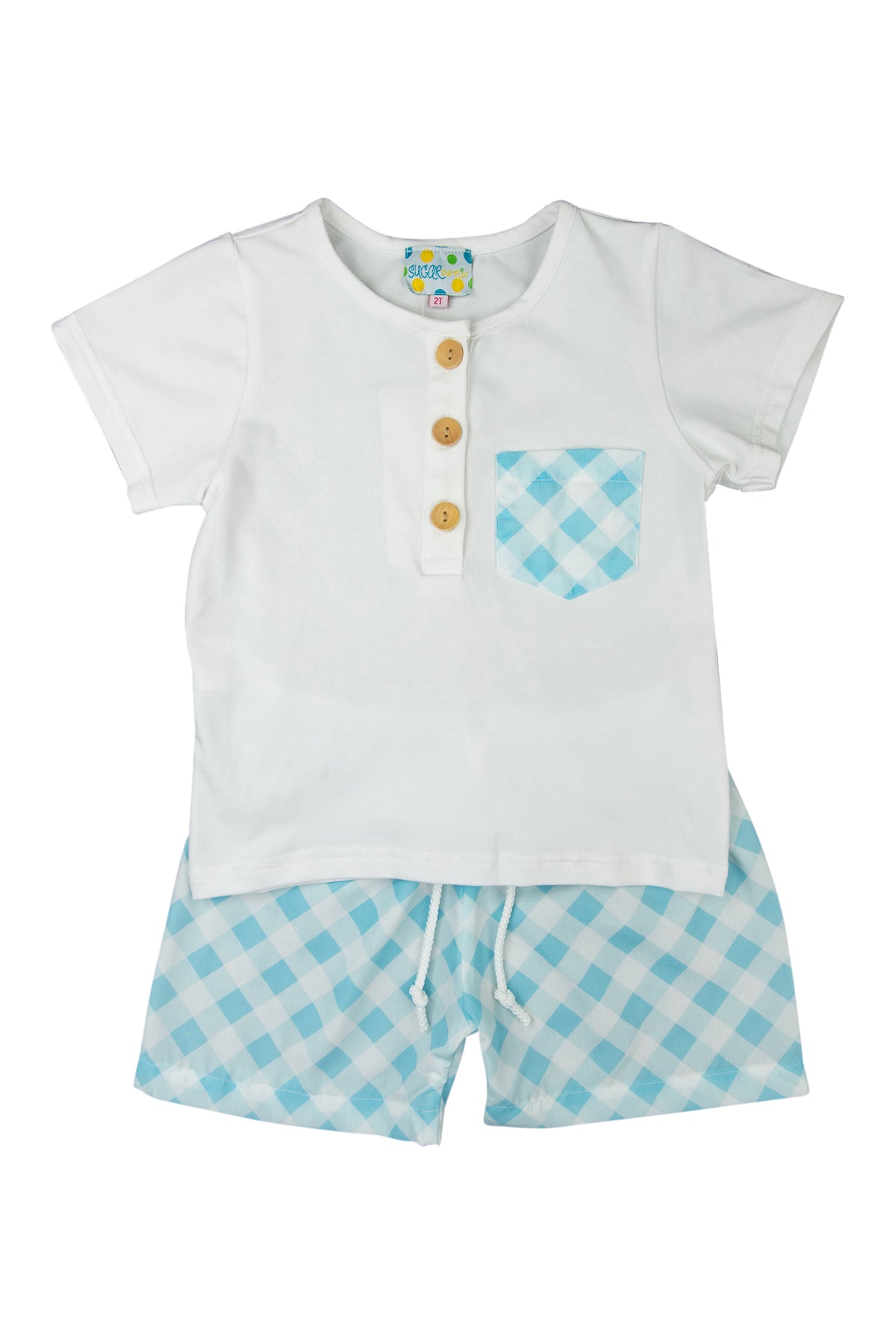 Boys Blue Check Shorts Set