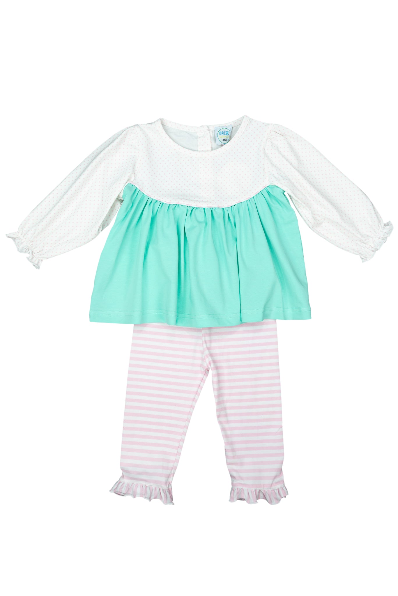 Girls Pink/Mint Stripe Pants Set