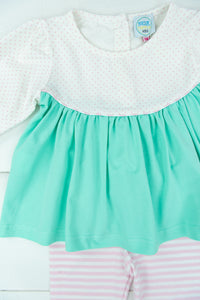 Girls Pink/Mint Stripe Pants Set