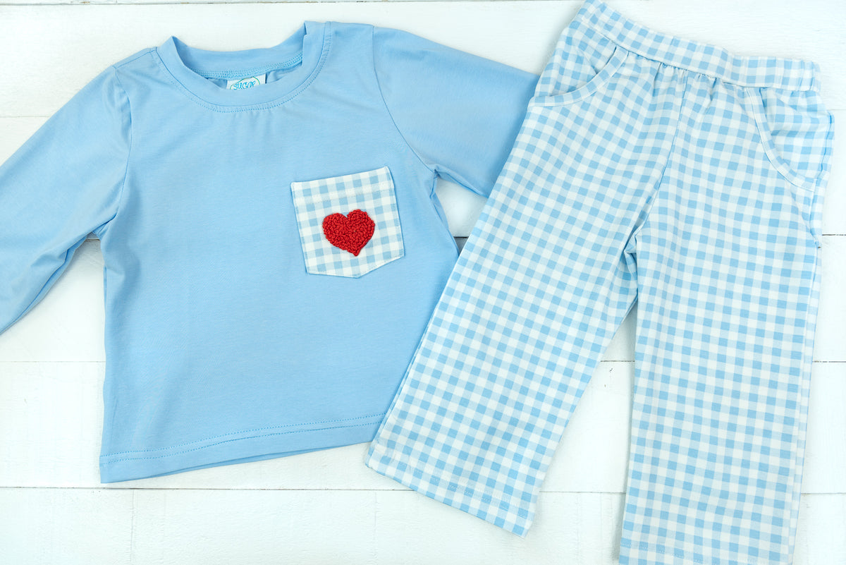 Boys French Knot Heart Pants Set