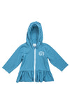 Girls Blue Stone Ruffle Hooded Jacket