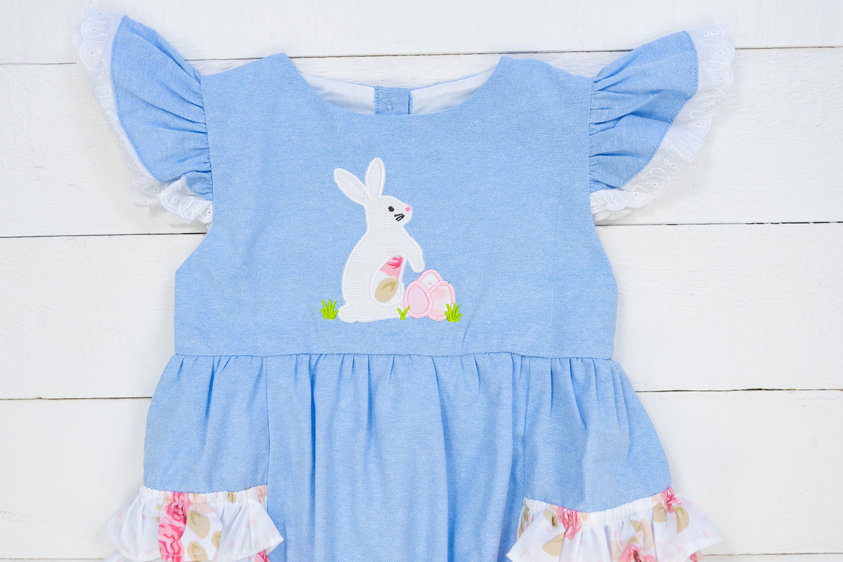 Girls Spring Bunny Applique Bubble