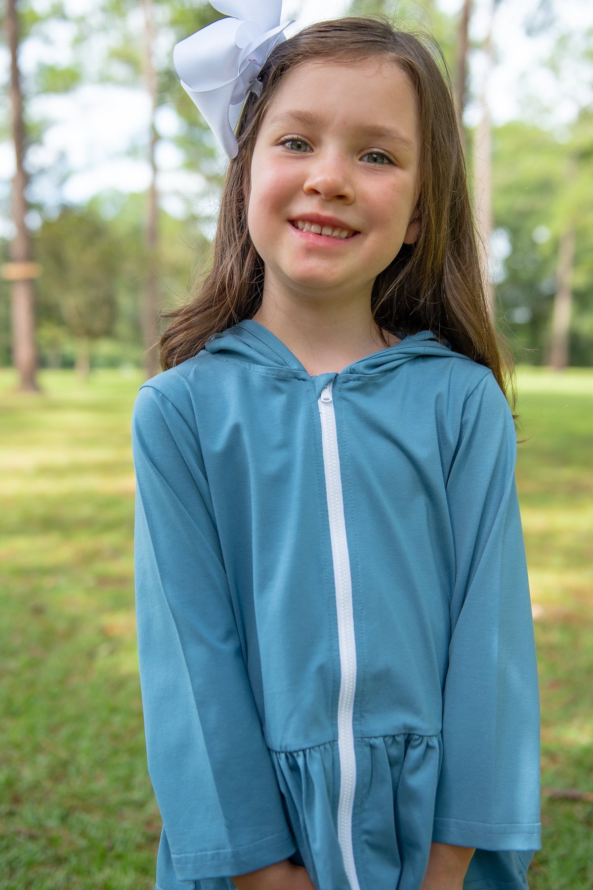 Girls Blue Stone Ruffle Hooded Jacket