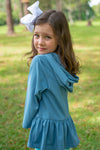 Girls Blue Stone Ruffle Hooded Jacket