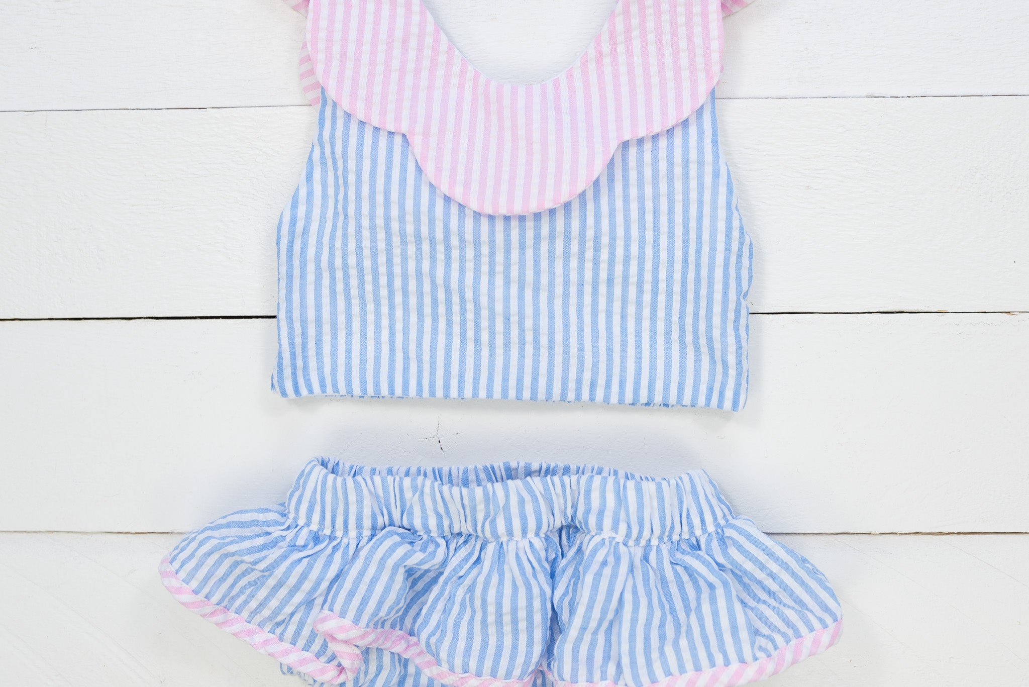 Girls Blue/Pink Seersucker 2 Piece Swimsuit