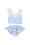 Girls Blue/Pink Seersucker 2 Piece Swimsuit