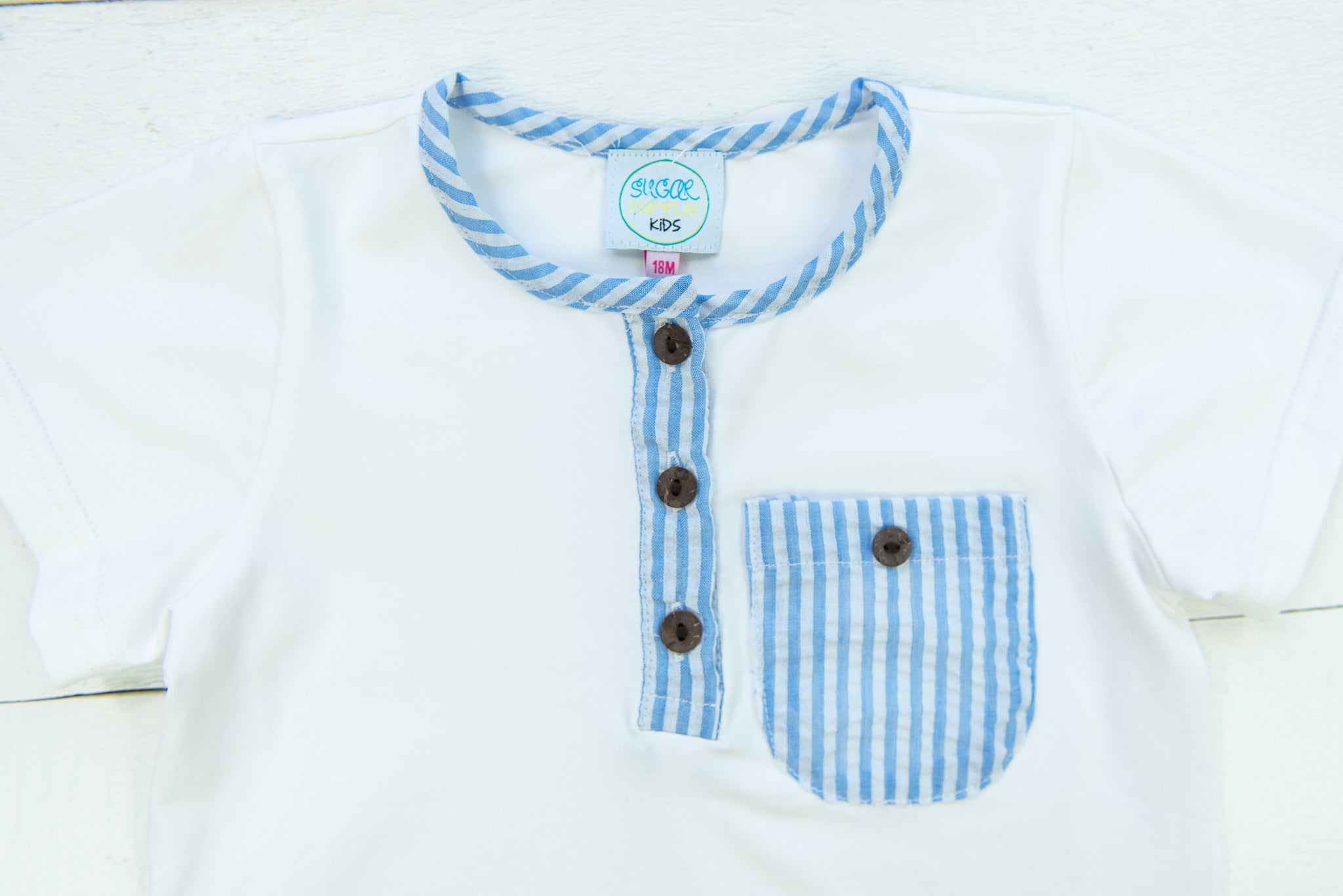 Boys White & Blue Seersucker Shirt Only