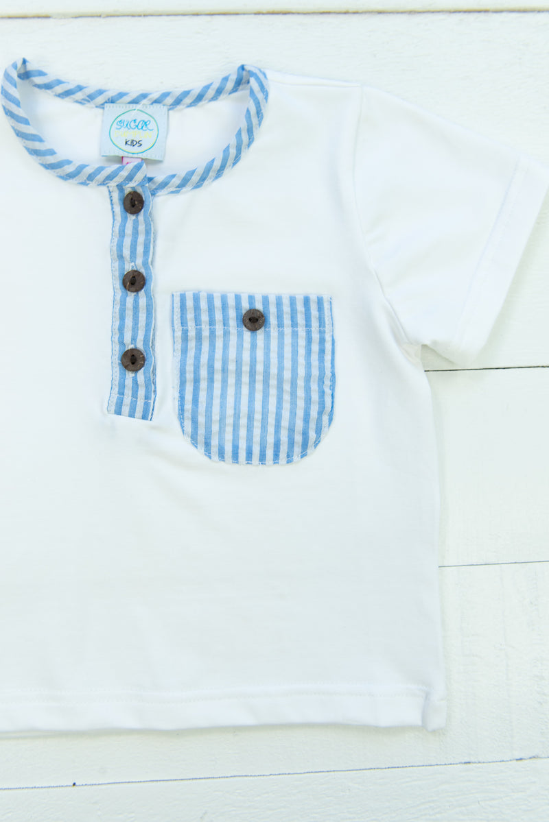 Boys White & Blue Seersucker Shirt Only