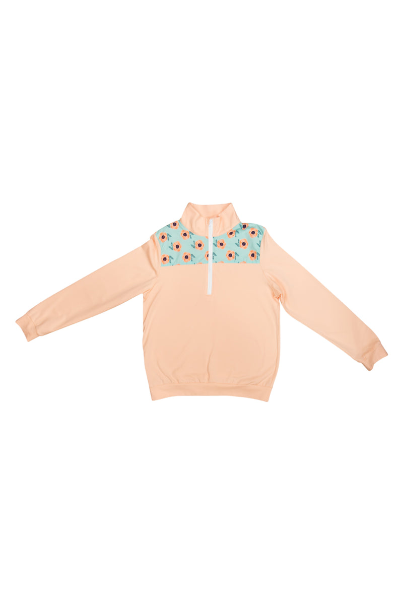 Girls Peach Floral Pullover