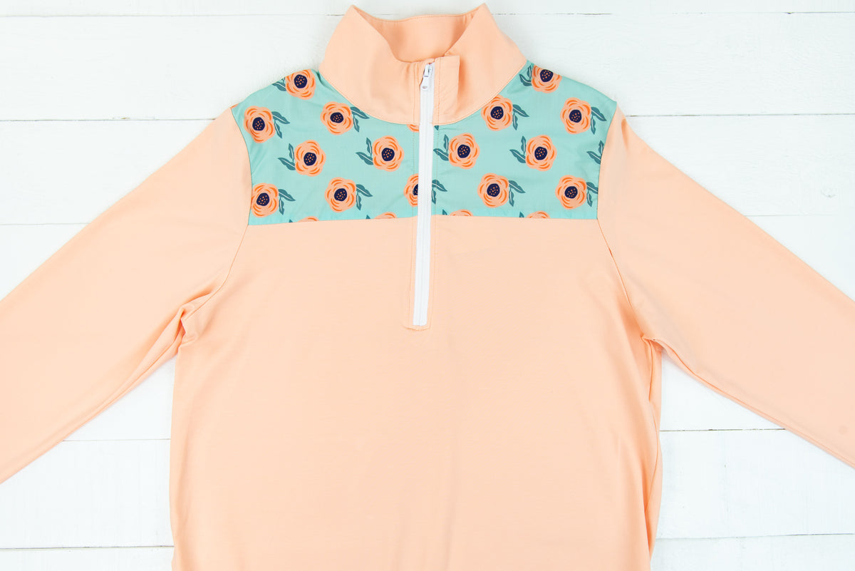 Girls Peach Floral Pullover