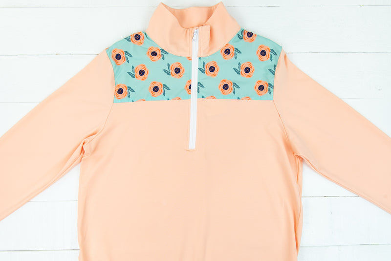 Girls Peach Floral Pullover