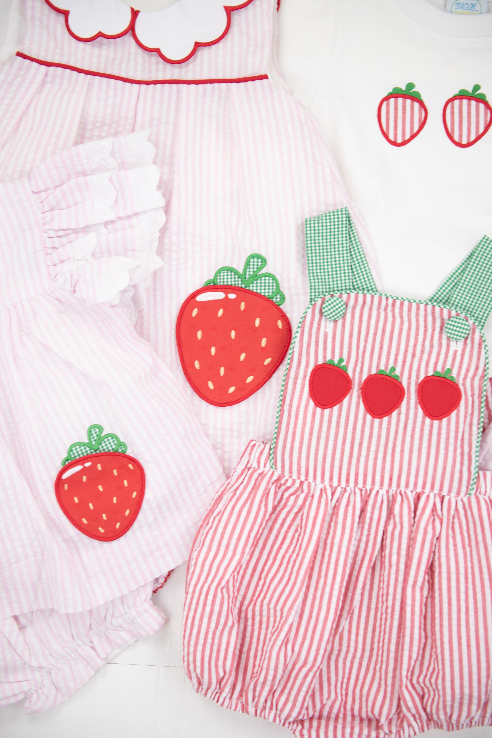 Girls Strawberry Seersucker Skirted Bubble