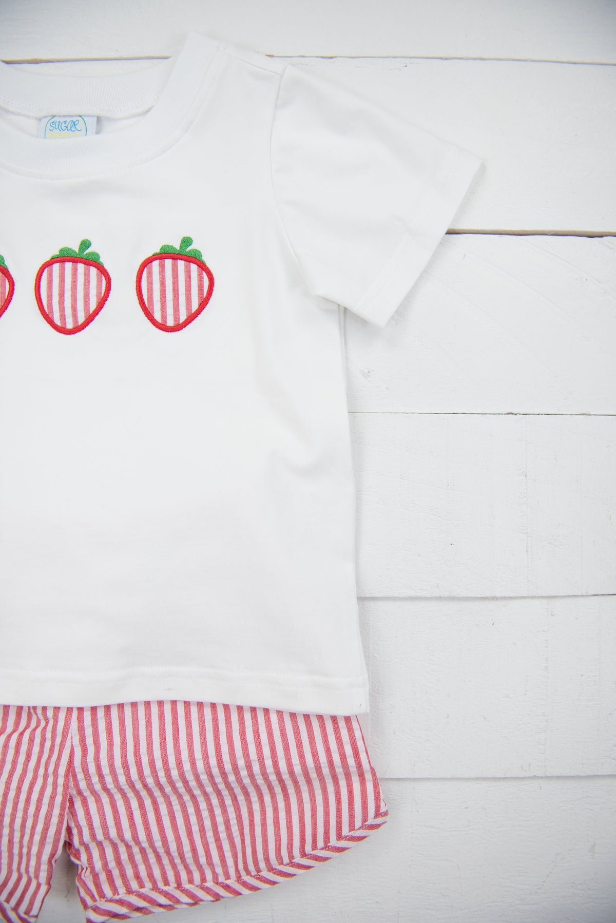 Boys Strawberry Seersucker Shorts Set