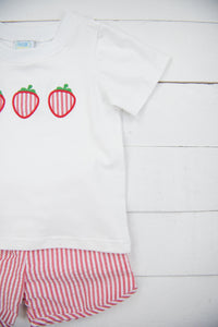 Boys Strawberry Seersucker Shorts Set