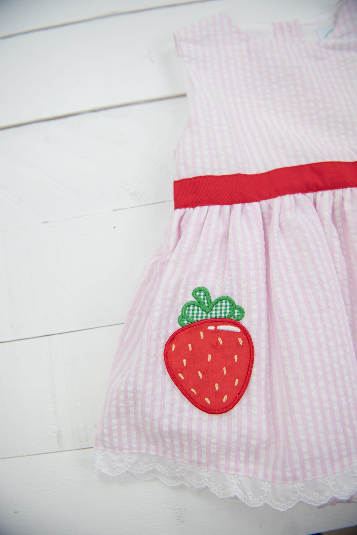 Girls Strawberry Seersucker Skirted Bubble