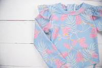 Girls Tropical Long Sleeve 1 Piece Swimsuit