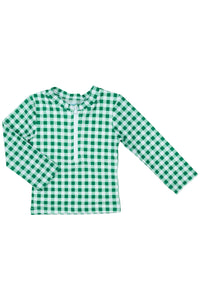 Boys Green Gingham Rashguard Swim Shirt