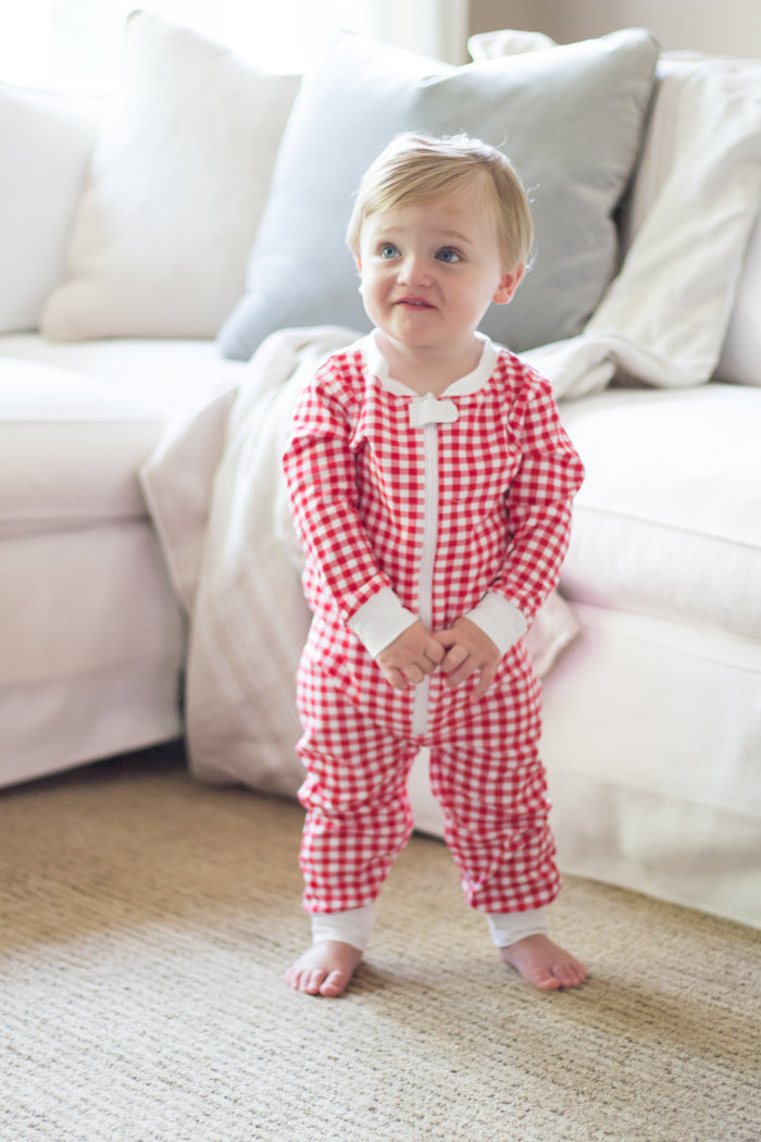 Boys Knit Red Check Flap Pajamas