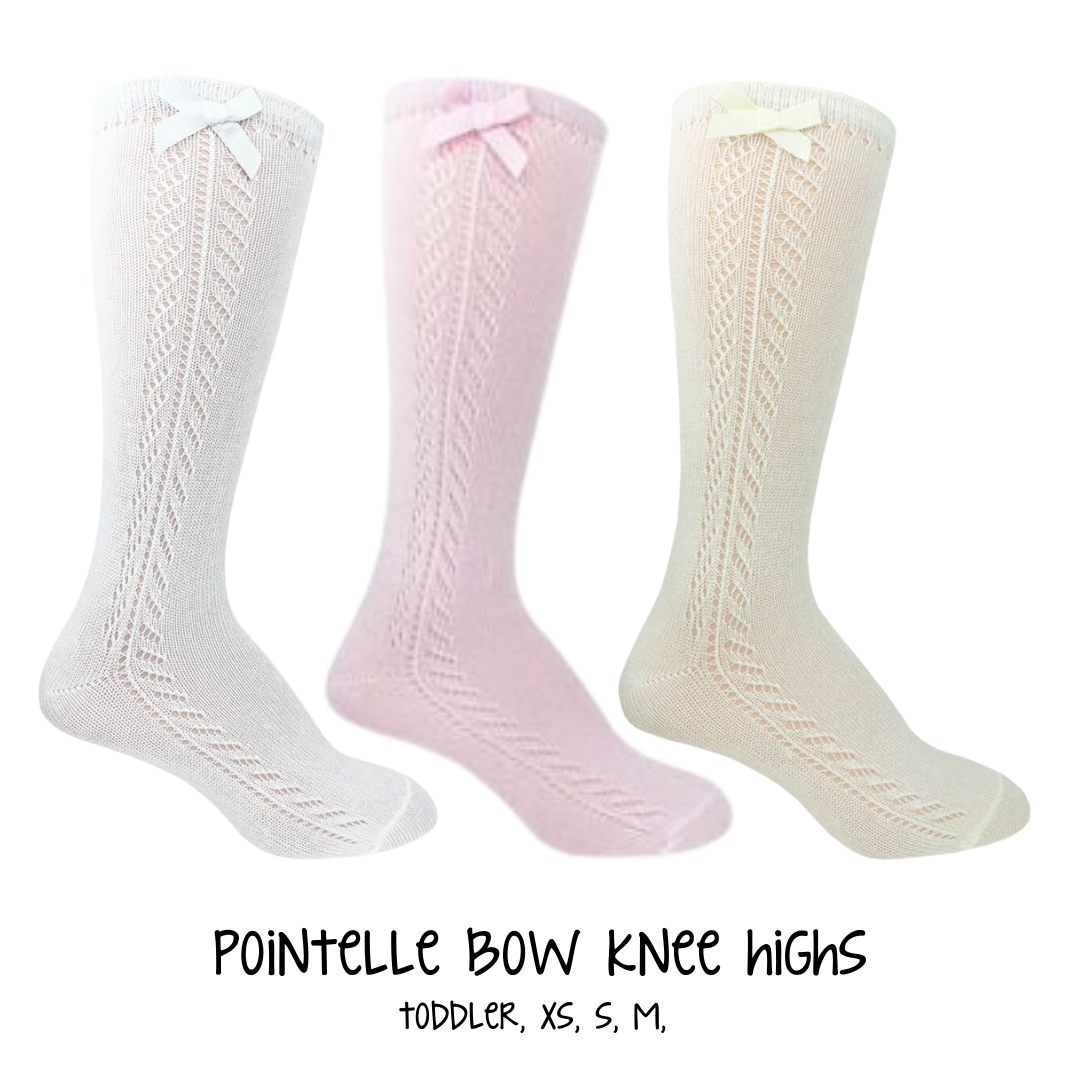 Pointelle Bow Knee High Socks (Multiple Color Options)